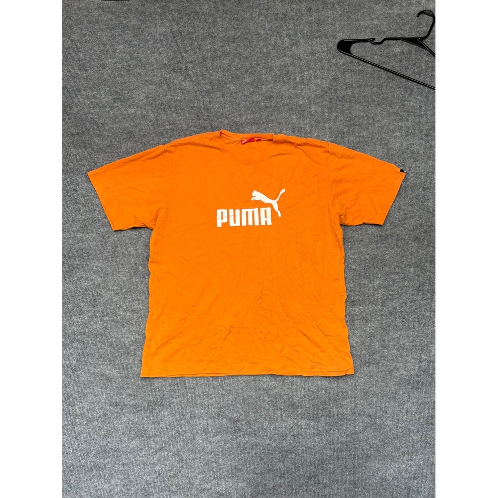 Puma Mens Graphic Logo T-Shirt Orange Cotton Short Sleeve‎ Tee Size Medium M